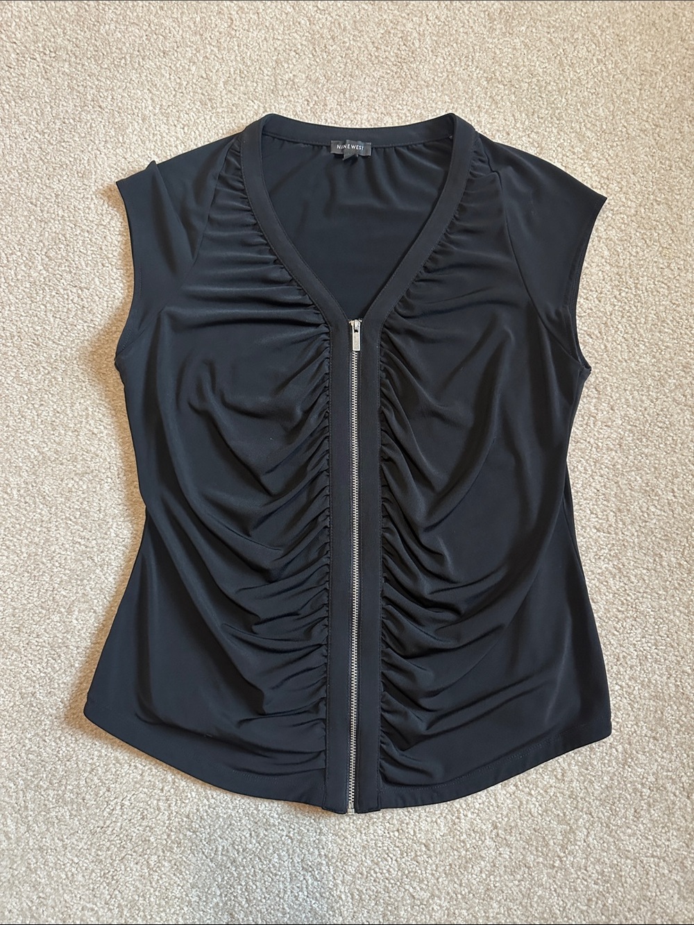 Nine West Black Ruched Zip-Front Tank
